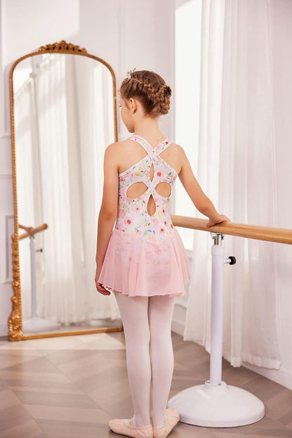 Kid Girls Hollow Back Ballet Leotard with Skirt Sleeveless Dance Dresses